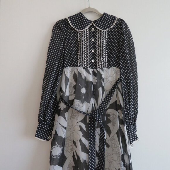 VINTAGE PANTEL 70's Prairie Peasant Cottagecore Floral Polka Dot Maxi Dress - Picture 2 of 16
